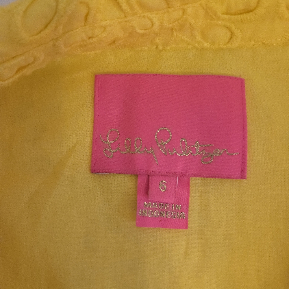 Lilly Pulitzer Kenna Shirtdress Oversize Pinwheel Eyelet Resort Yellow Size 6 - Picture 6 of 11